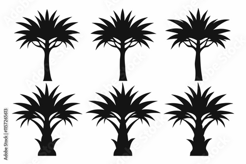 Pandanus Tree Silhouette Icon Set
