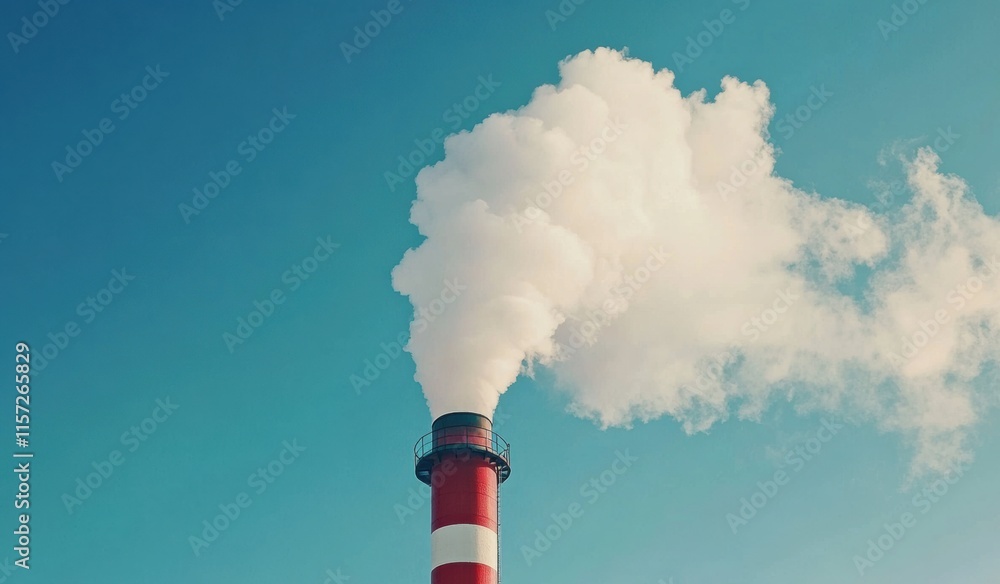 Smoke billowing from a factory chimney against a clear blue sky Smoke billowing from a factory chimney against a clear blue sky