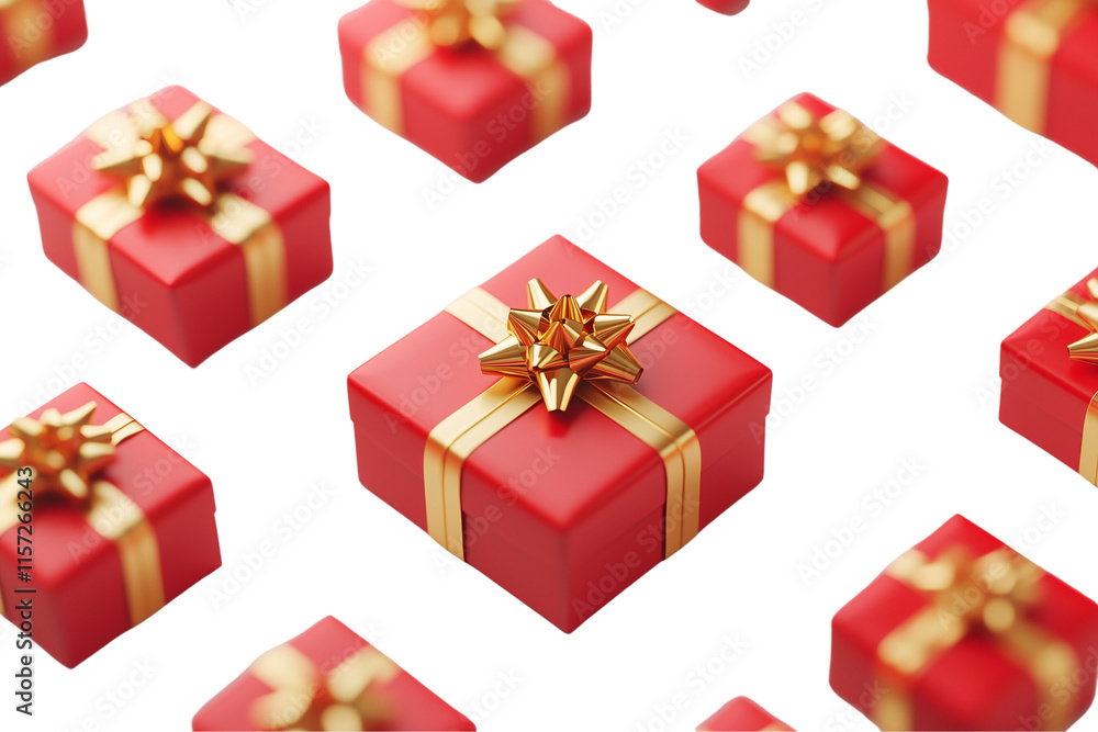 Fototapeta premium Red gift boxes with golden bows, Valentine's Day concept . isolated on transparent background. 