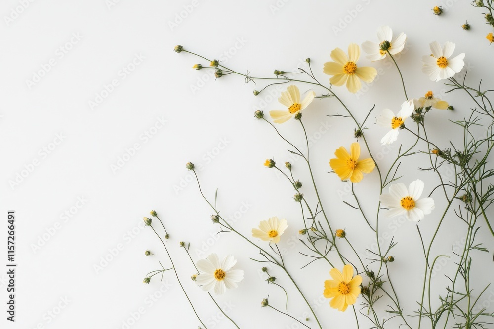 Coreopsis flower isolated on white background, top view, high contrast, botanical illustration concept Coreopsis flower isolated on white background, top view, high contrast, botanical illustration concept