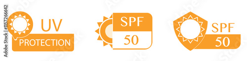 SPF 50 icon. UV protection. Sun protection for skin.  protection.