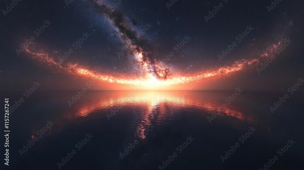 Obraz premium The Milky Way galaxy stretches across the cosmic horizon background wallpaper AI generated image