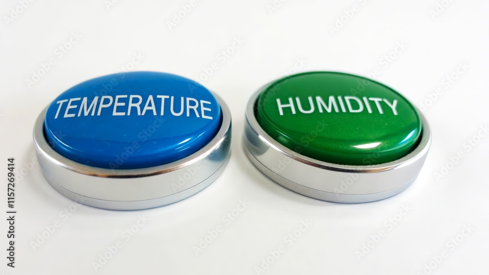 “temperature” and ‘humidity’ buttons on a white background “temperature” and ‘humidity’ buttons on a white background