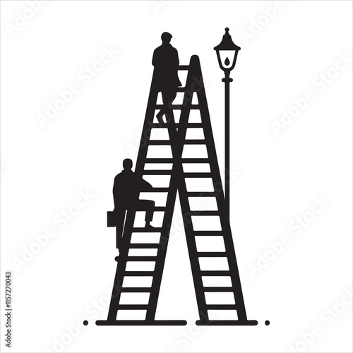 Ladder icon vector. Different types of stepladders vector. Silhouette of metal ladders. 