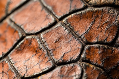 Detailed close-up of reptilian scales, showcasing their intricate patterns and rough texture with warm tones creating a natural, earthy ambiance. photo