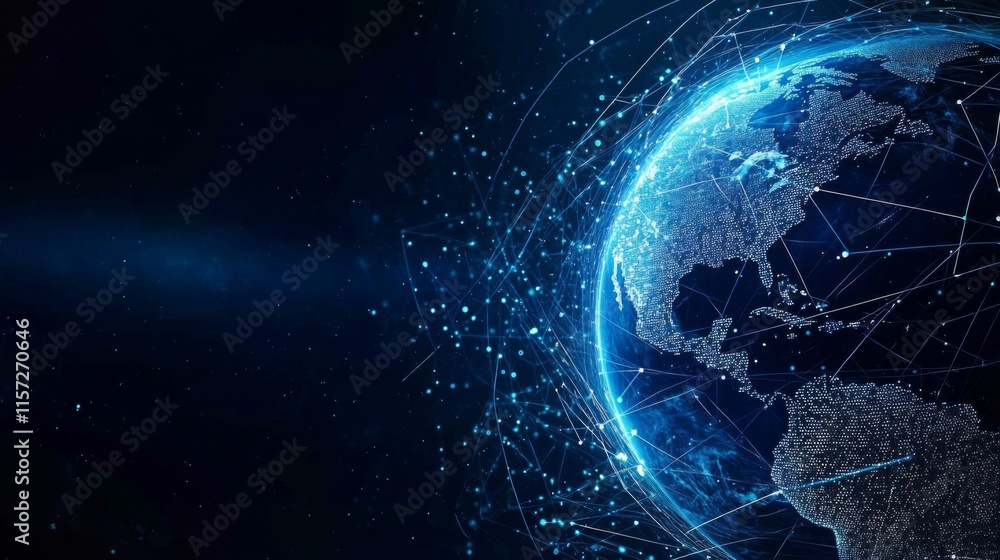 Digital illustration Earth from space background dark blue Dynamic globe Digital illustration Earth from space background dark blue Dynamic globe