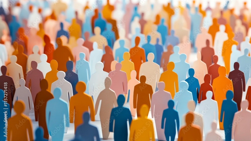 Large group paper people made up different colors Diverse crowd Large group paper people made up different colors Diverse crowd