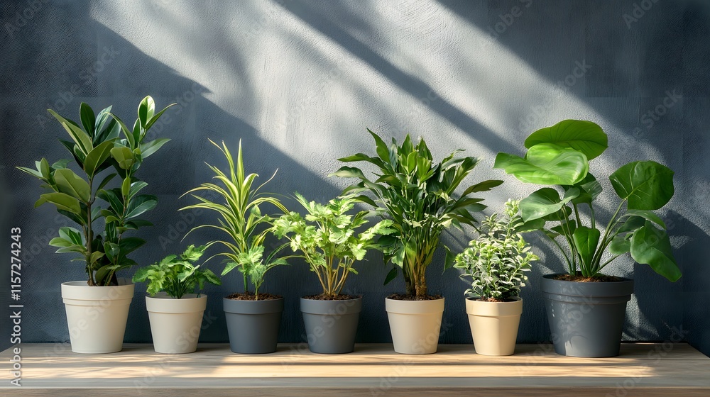 Set of potted houseplants with different varieties