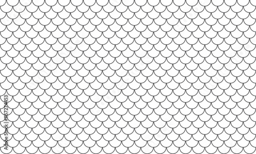 Seamless fish scale pattern. Mermaid tail pattern. Monochrome fish scale on white background. Dragon, snake scales.