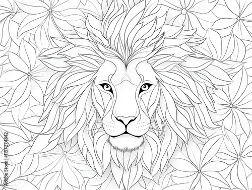 Intricate Lion Illustration Surrounded by Elegant Floral Patterns photo