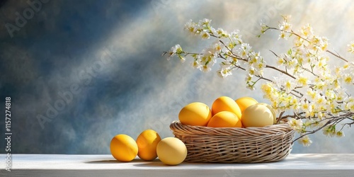 Wallpaper Mural A beautiful arrangement of fresh lemons in a woven basket symbolizes the joyful spirit of Easter, accented by delicate blossoms and soft light casting gentle shadows that enhance the charm Torontodigital.ca