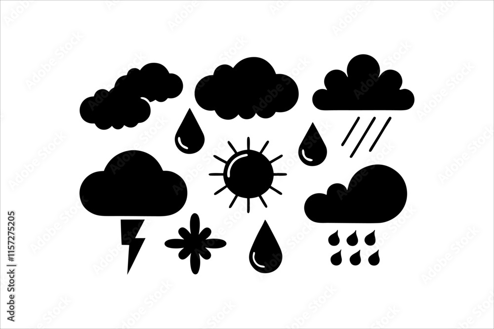 Weather Elements icon set silhouette Weather Elements icon set silhouette