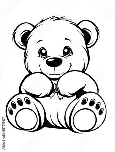 Adorable Cartoon Bear Sitting with a Cheerful Expression and Big Eyes photo