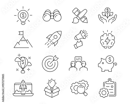 Start up development line icon set. Startup Launch symbol collection. Vector illustration.