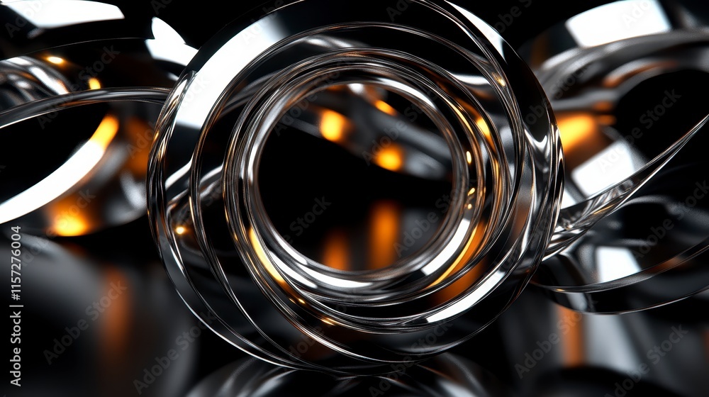 A close-up of intertwining, shiny metallic loops reflecting light against a dark background, creating a mesmerizing visual effect of depth and texture. A close-up of intertwining, shiny metallic loops reflecting light against a dark background, creating a mesmerizing visual effect of depth and texture.