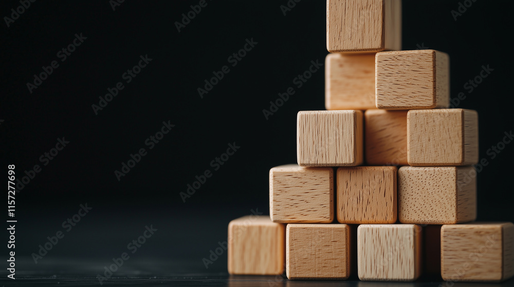 Wooden Blocks Pyramid Symbolizing HR Business and Healthcare Management Wooden Blocks Pyramid Symbolizing HR Business and Healthcare Management