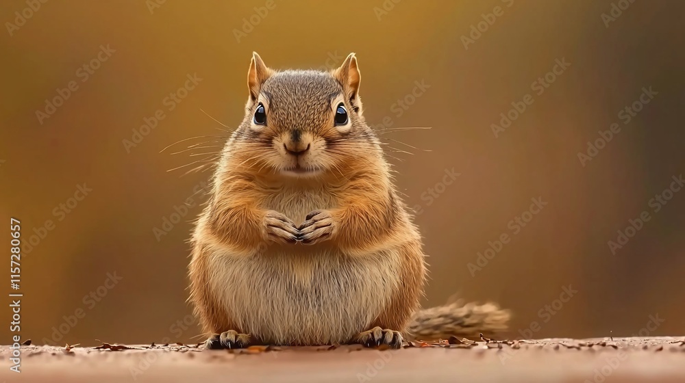 Cute chubby chipmunk sitting on a log, looking directly at the camera. Cute chubby chipmunk sitting on a log, looking directly at the camera.