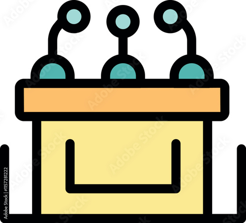 Podium tribune with microphones representing public speaking, conferences, presentations, and important announcements