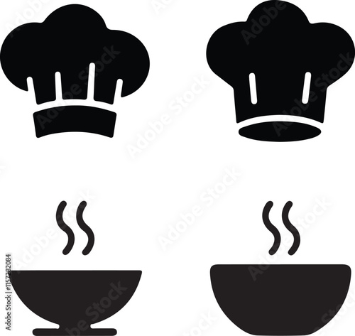 Chef cup hat and soup vector icons set. Cooking symbol or logo.