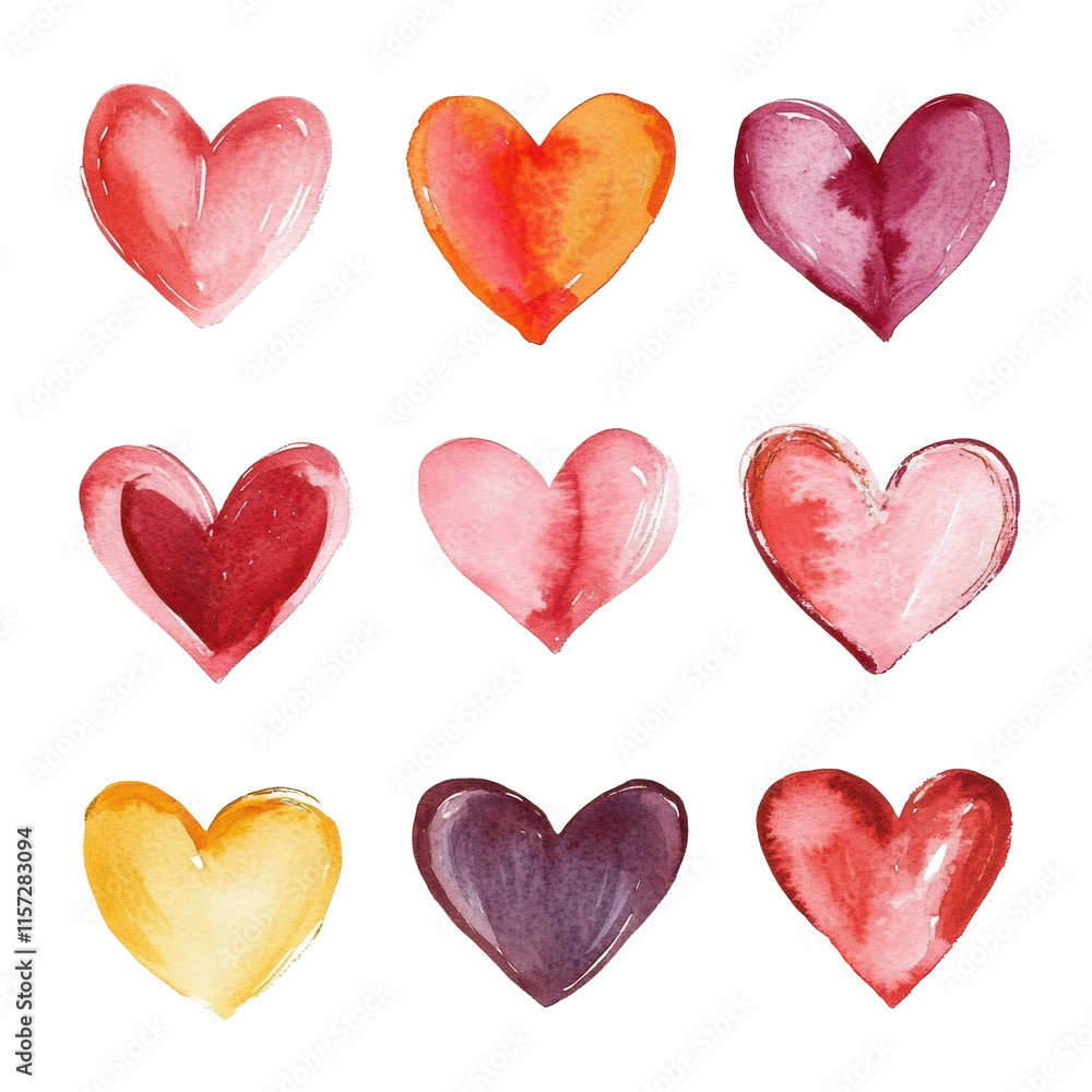 Heart shapes in various colors arranged in a creative pattern. Isolated on white Heart shapes in various colors arranged in a creative pattern. Isolated on white