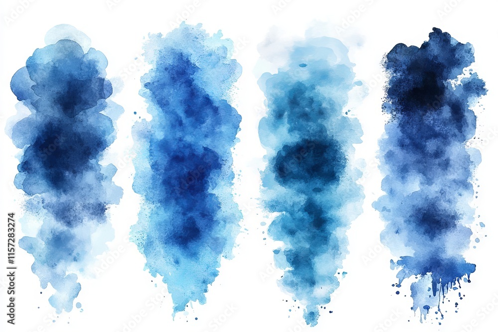 A collection of three blue watercolor splashes, created using generative AI. A collection of three blue watercolor splashes, created using generative AI.