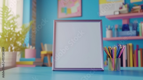 Wallpaper Mural The foreground is a tabletop, occupying a quarter of the picture. The background is a study room, with bright colors and blurred background. Torontodigital.ca