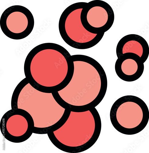 Multiple overlapping red bubbles creating an abstract pattern on a white background