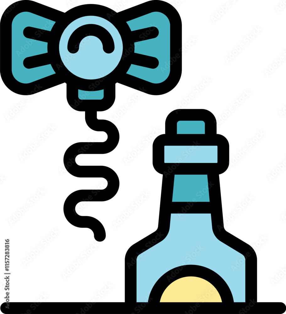 Obraz premium Bow tie corkscrew preparing to open a wine bottle, symbolizing a festive celebration or special occasion