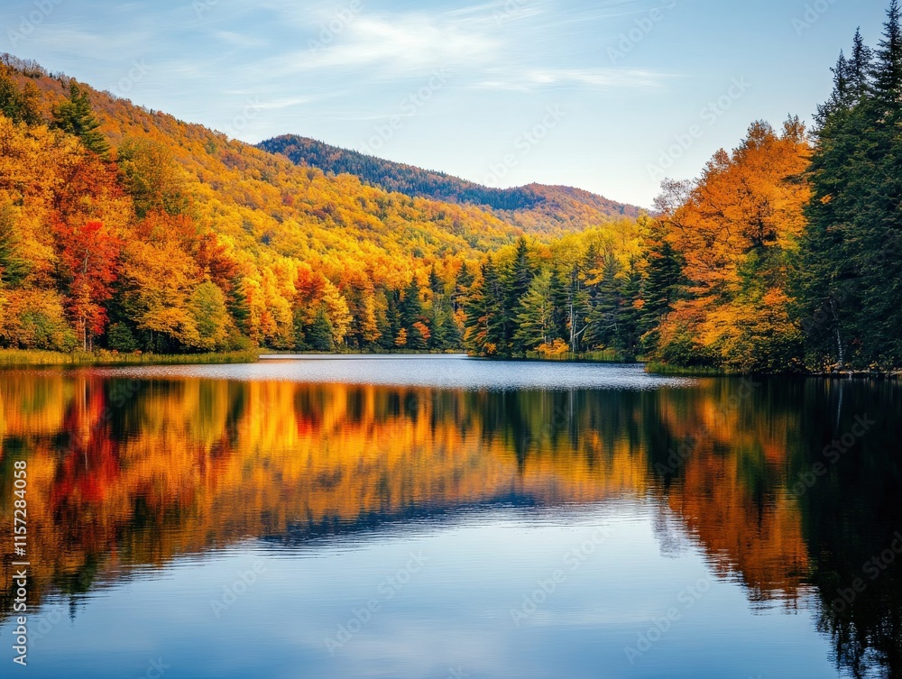 Obraz premium Autumn reflection on serene lake appalachian mountains landscape photography calm waters nature beauty scenic view