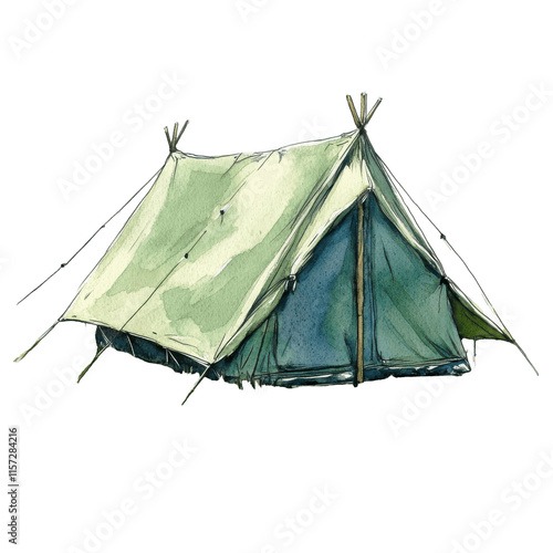 Tent Pole watercolor illustration with realistic details, symbolizing stability and exploration. PNG transparent background.