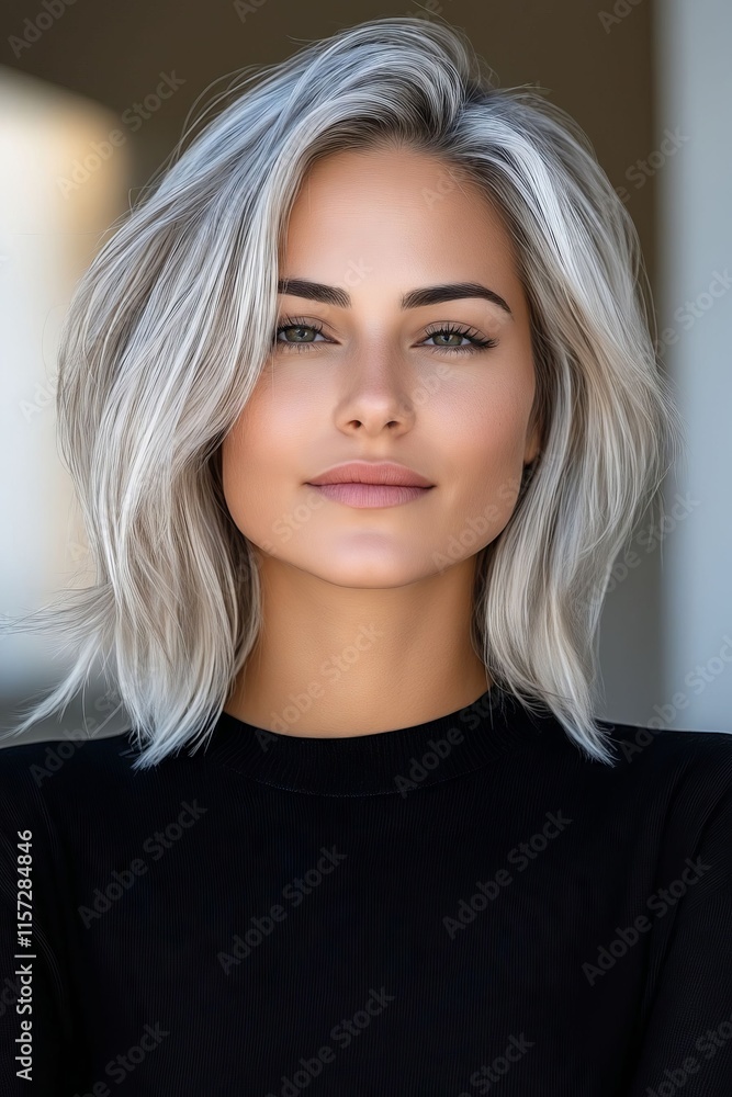 Fototapeta premium A woman with grey hair wearing a black top