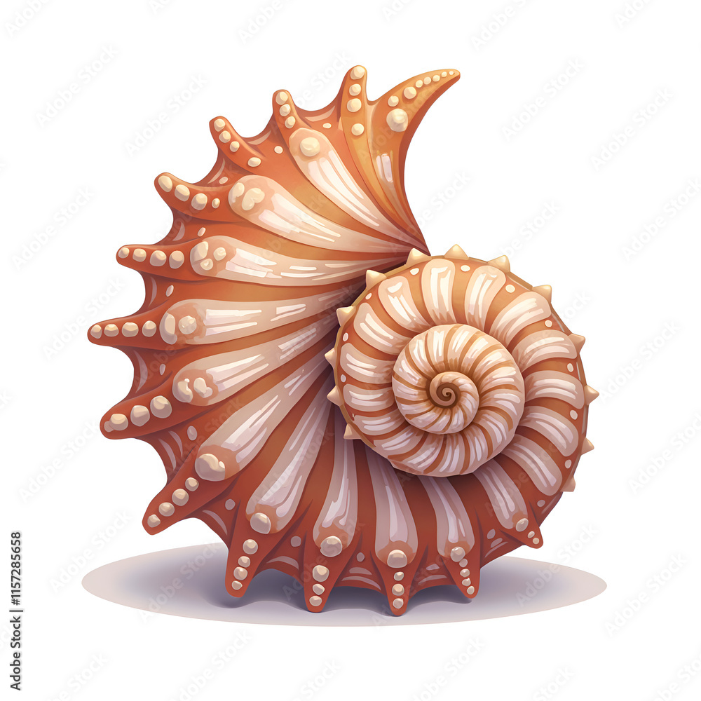 Obraz premium A detailed and elegant spiral shell illustrating nature s intricate design, digital art of still life concept.