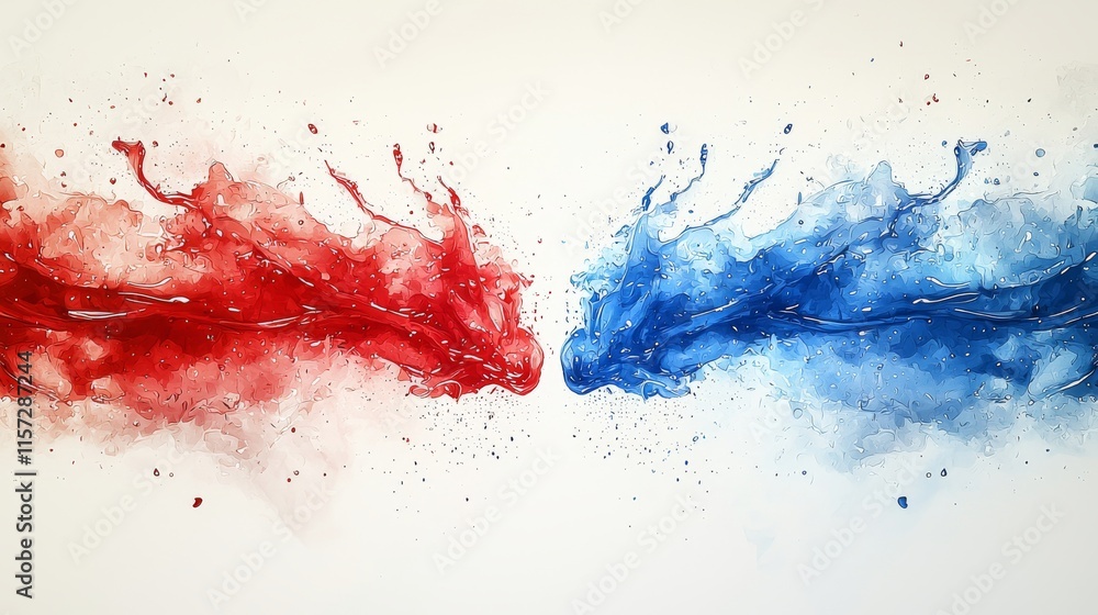 Dynamic streaks of blue and red paint produce a lively movement and contrast. Dynamic streaks of blue and red paint produce a lively movement and contrast.
