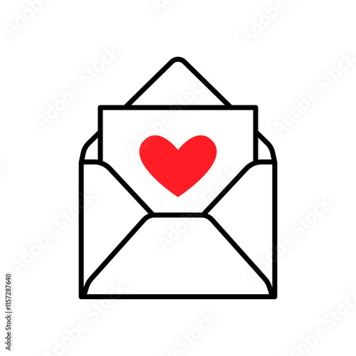 Open envelope containing a heart-shaped message, symbolizing love and affection.