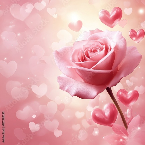 Wallpaper Mural Pink Rose Surrounded by Hearts on a Soft Pastel Background Perfect for Romantic Occasions or Celebrations Torontodigital.ca
