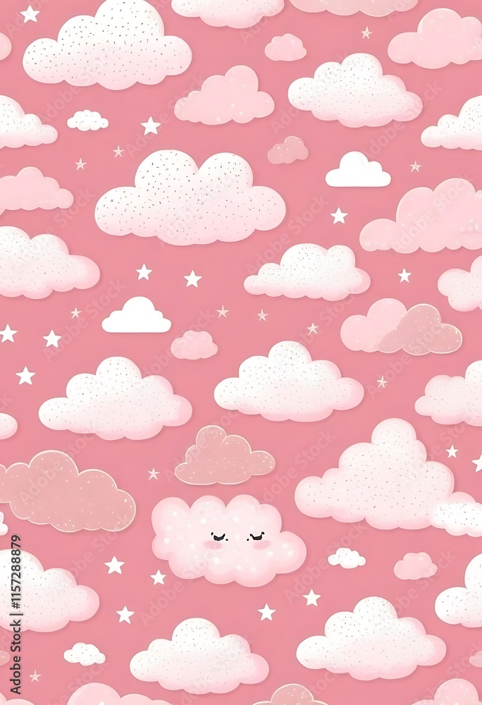 Pink Clouds Stars Dreamy Background Design Pink Clouds Stars Dreamy Background Design
