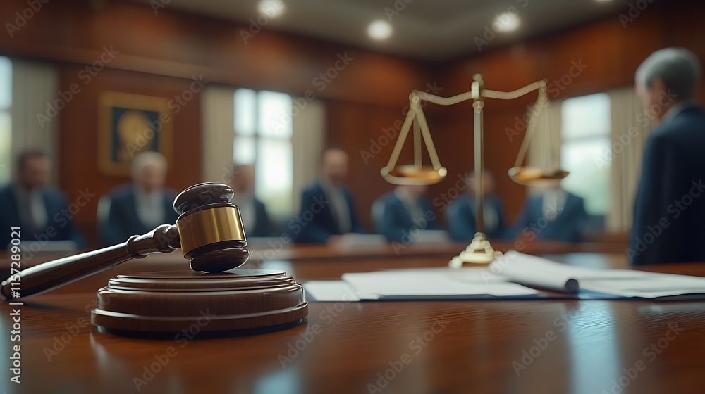 Elegant Courtroom Scene with Gavel and Justice Scale for Legal Concepts : Generative AI Elegant Courtroom Scene with Gavel and Justice Scale for Legal Concepts : Generative AI