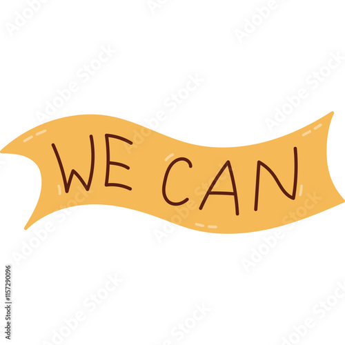 We Can. Hand written vector lettering in ribbon. Feministic phrase in lovely tape. Hand drawn greeting with International Women Day. Woman strength, girls power, sisterhood concept isolated on white.