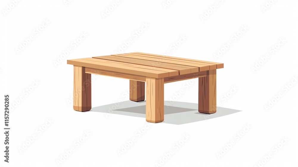 Modern Mini Wood Table Object Flat Vector Style on White Background Modern Mini Wood Table Object Flat Vector Style on White Background