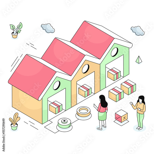 Isometric design illustration of warehouse