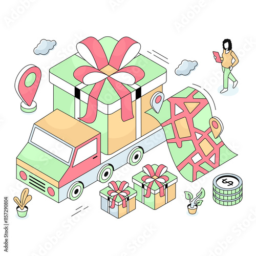 Trendy vector design of gift delivery