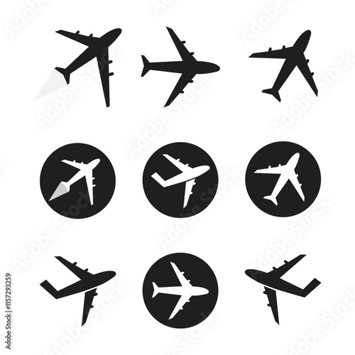 Plane icon set Aircraft.black and white plane icon set for travel and etc