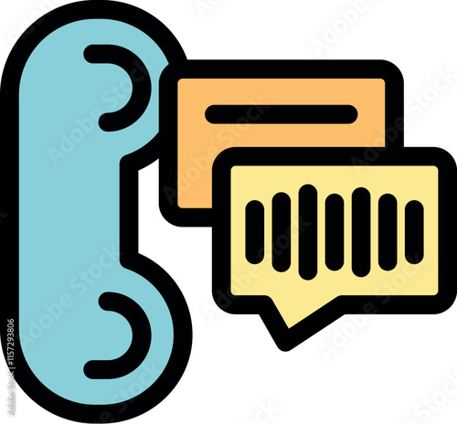 Colorful icon of a phone handset with speech and chat bubbles, representing communication, voicemail, and messaging