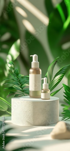 Eco-Friendly Skincare Solutions in Sustainable Packaging with Botanical Background : Generative AI photo