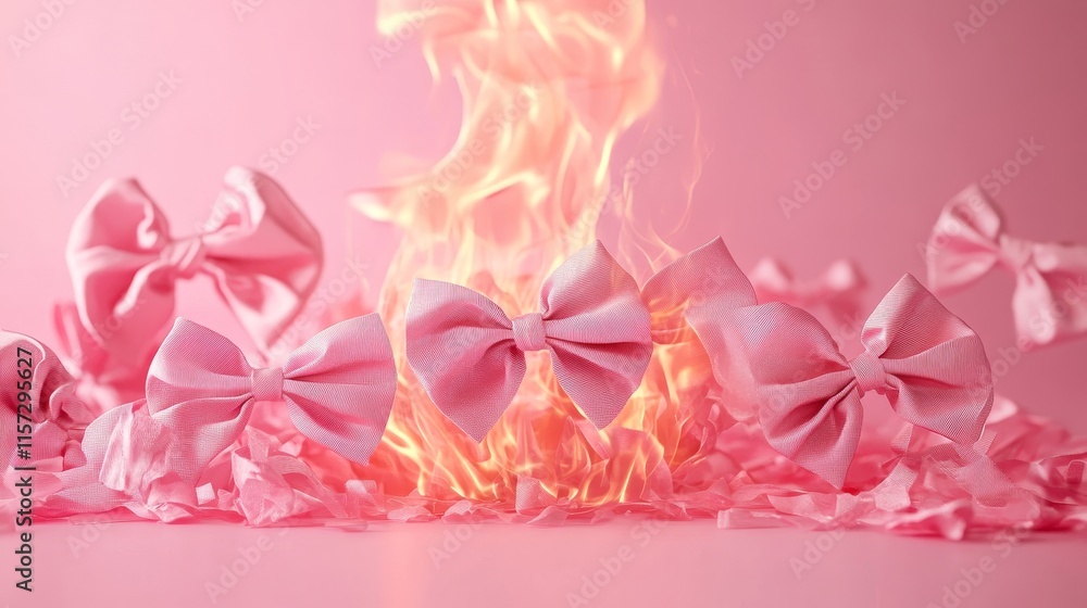 Bows Surrounded by Vibrant Flames Create a Striking Contrast Against a Pink Background Bows Surrounded by Vibrant Flames Create a Striking Contrast Against a Pink Background