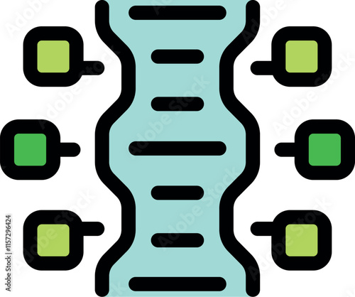 Dna double helix connecting to data points, symbolizing the flow and processing of genetic information