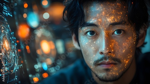 Human Face with Digital Overlay