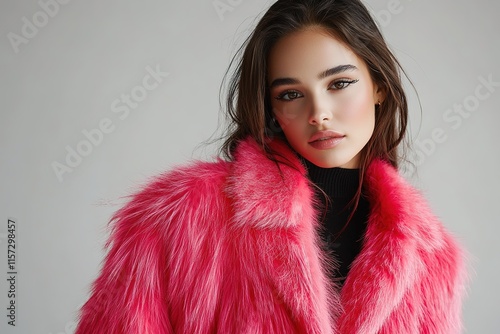 Wallpaper Mural Vibrant pink fur coat exudes bold fashion statement, paired with Torontodigital.ca