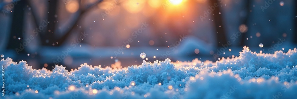 Fototapeta premium Icy droplets suspended in air as a cold breeze blows by, liquid, air