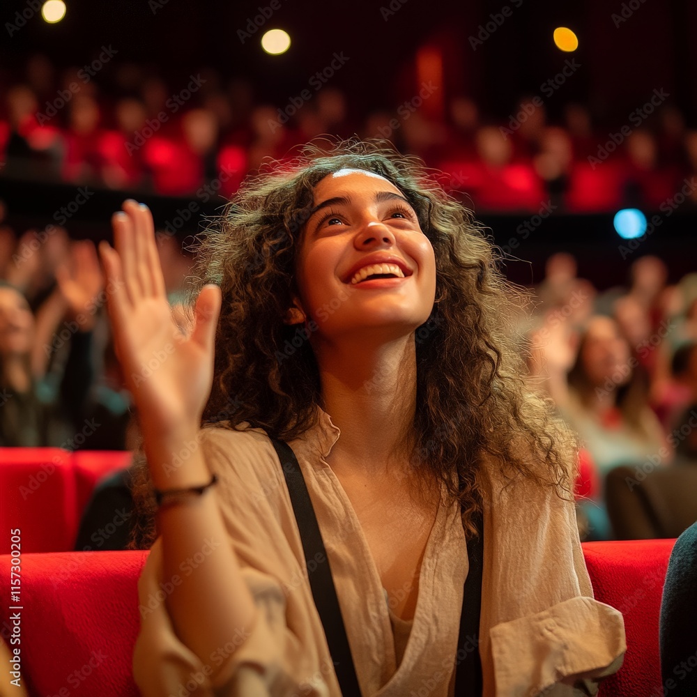 Fototapeta premium Smiling audience clapping hands at performance
